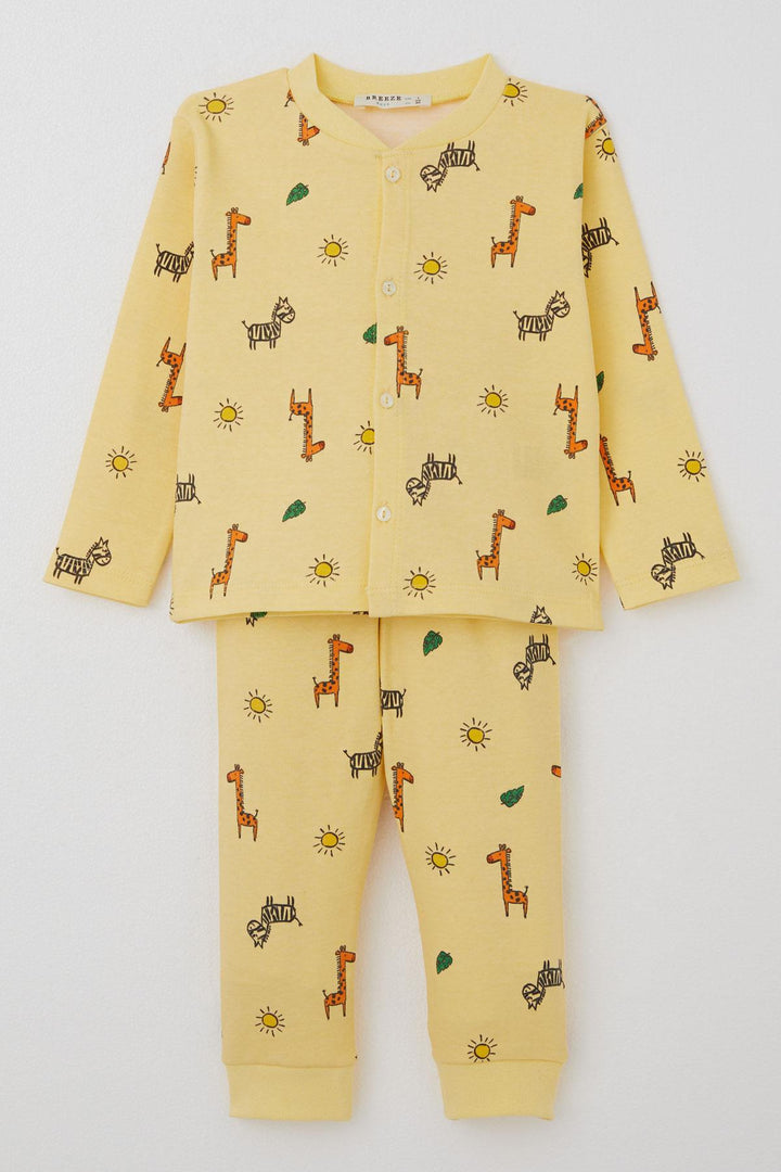 BRE Breeze Baby Boy Pajama Set Tiny Safari Themed Animal Patterned 4 Months Year, Yellow - Rexburg