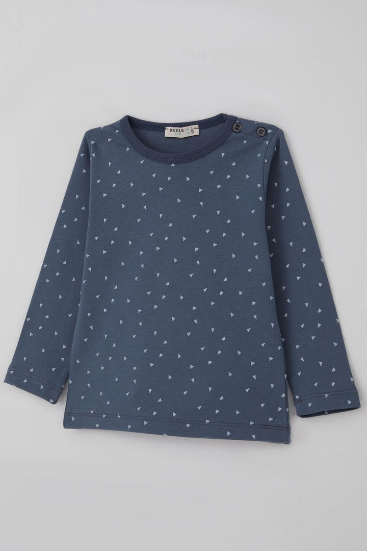 BRE Breeze Erkek Bebek Pijama Takımı Minik Üçgenler Desenli 9 Ay-3 Yaş, Füme - Denton