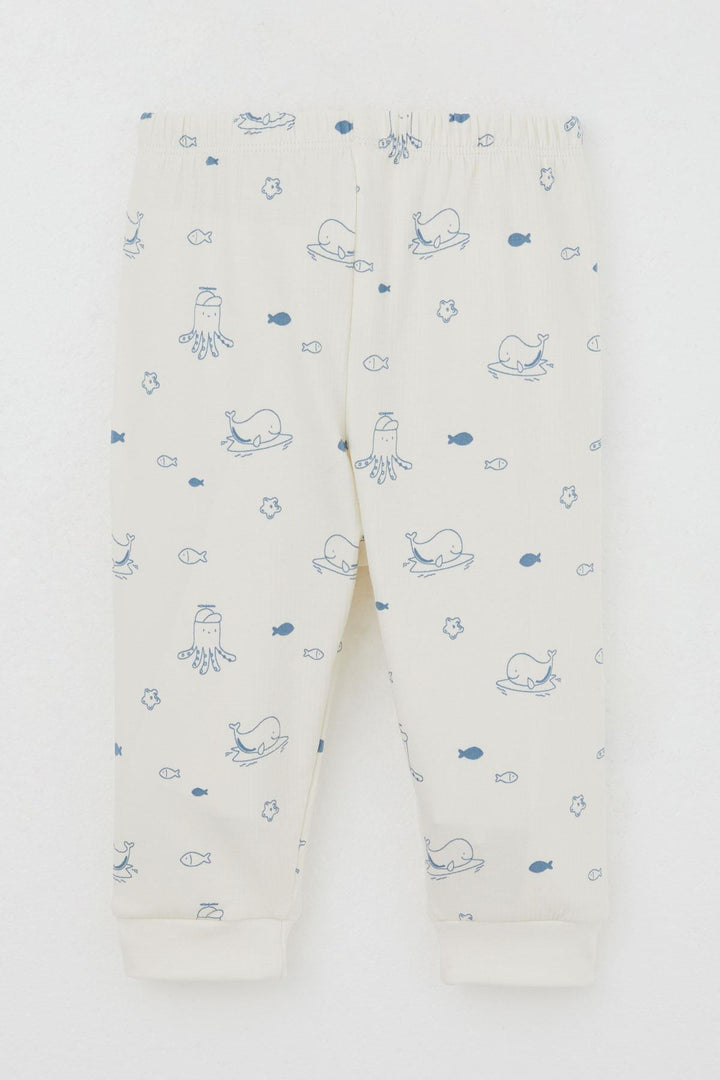 BRE Breeze Baby Boy Pyjama Set Shoulder Buttoned Cute Sea Animals Patterned 4 Months Year, Cream - Rochester