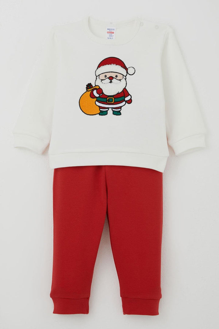 BRE Breeze Baby Boy Pyjama Set Shoulder Buttoned New Year Themed Santa Claus Embroidered 4 Months Year, Ecru - Pylaía