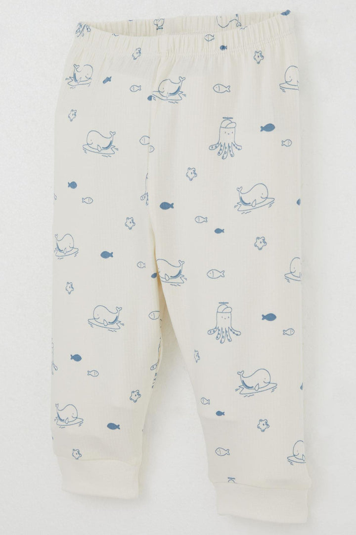 BRE Breeze Baby Boy Pyjama Set Shoulder Buttoned Cute Sea Animals Patterned 4 Months Year, Cream - Rochester