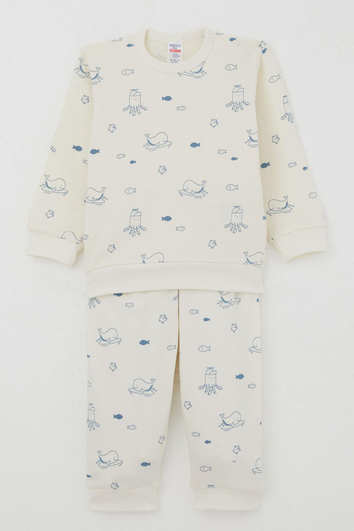 BRE Breeze Baby Boy Pyjama Set Shoulder Buttoned Cute Sea Animals Patterned 4 Months Year, Cream - Rochester