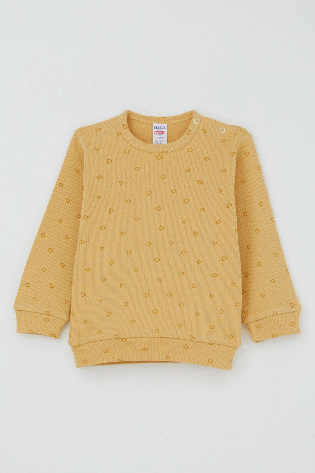 BRE Breeze Baby Boy Pyjama Set Shoulder Buttoned Mini Geometric Shapes 4 Months Year, Mustard Yellow - Antwerp