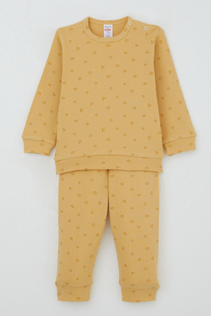 BRE Breeze Baby Boy Pyjama Set Shoulder Buttoned Mini Geometric Shapes 4 Months Year, Mustard Yellow - Antwerp