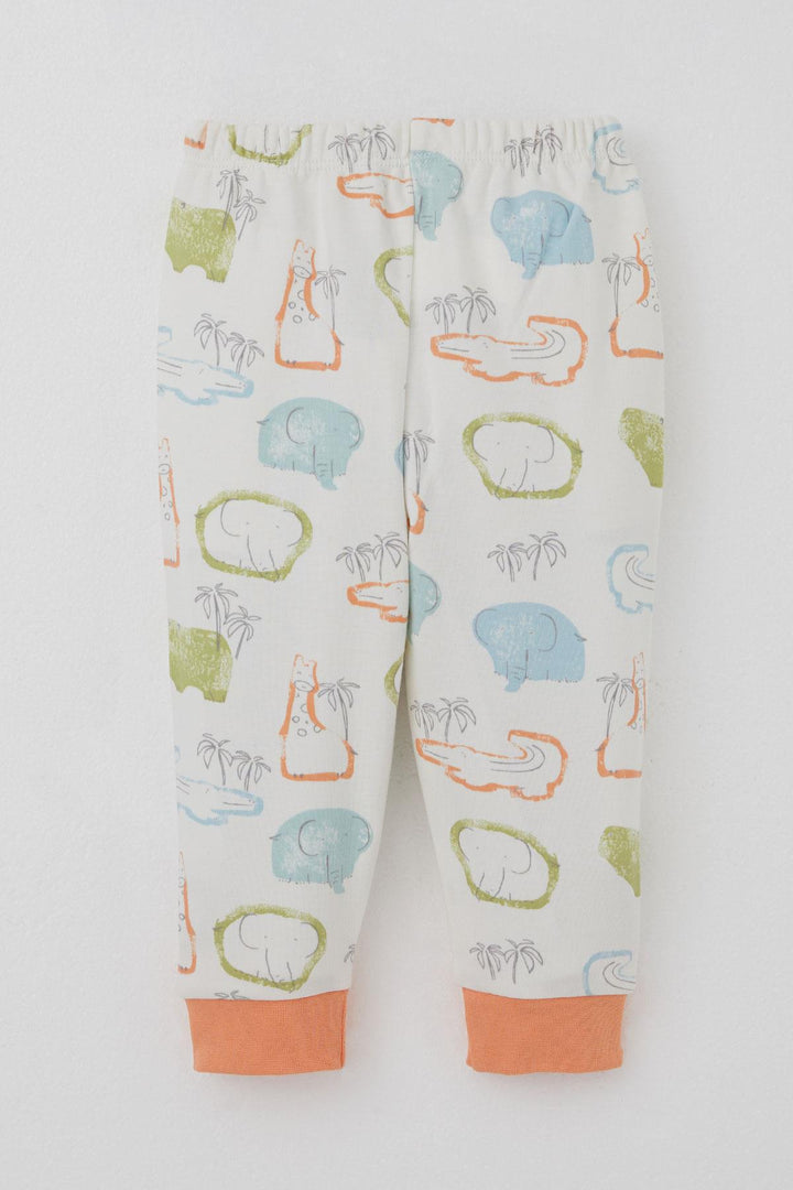 BRE Breeze Baby Boy Pajama Set Shoulder Buttoned Safari Themed Animal Patterned 4 Months Year, Beige - Golden Glades