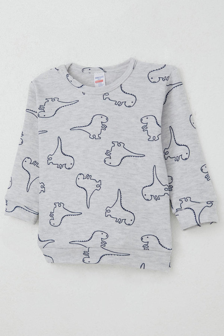 BRE Breeze Baby Boy Pajama Set with Shoulder Snap Cute Dinosaur Patterned 4 Months Year, Light Grey Melange - Heroica Caborca