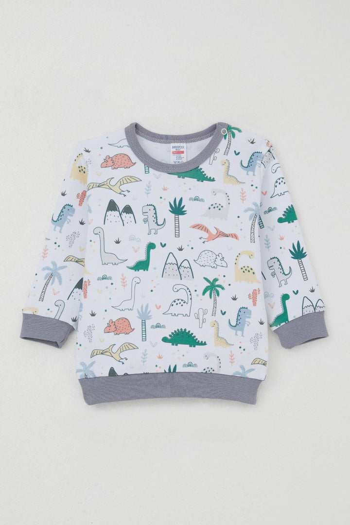 BRE Breeze Baby Boy Sweat Suit with Shoulder Snap Cute Dinosaurs Pattern 4 Months Year, White - Hounslow