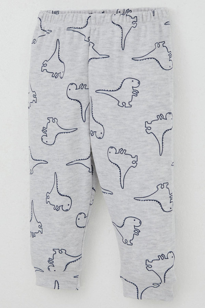 BRE Breeze Baby Boy Pajama Set with Shoulder Snap Cute Dinosaur Patterned 4 Months Year, Light Grey Melange - Heroica Caborca