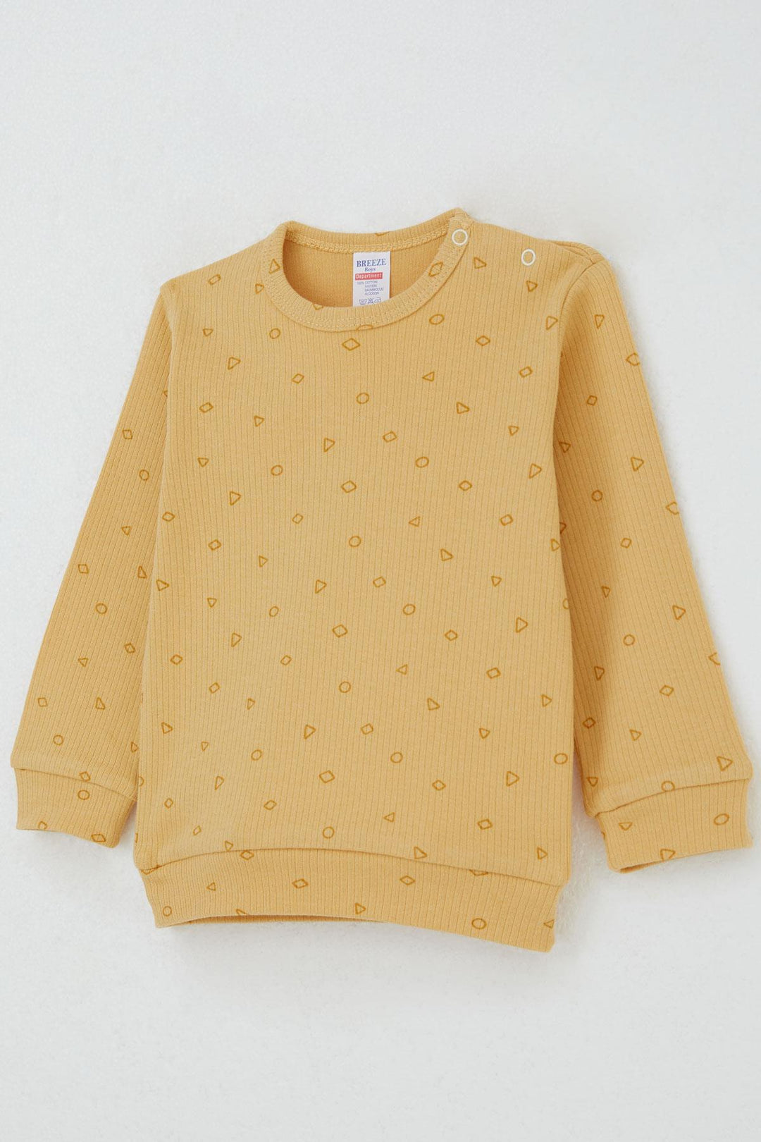 BRE Breeze Baby Boy Pyjama Set Shoulder Buttoned Mini Geometric Shapes 4 Months Year, Mustard Yellow - Antwerp