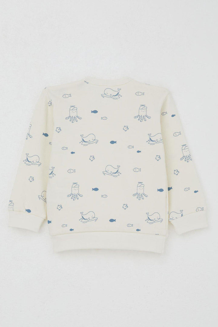 BRE Breeze Baby Boy Pyjama Set Shoulder Buttoned Cute Sea Animals Patterned 4 Months Year, Cream - Rochester