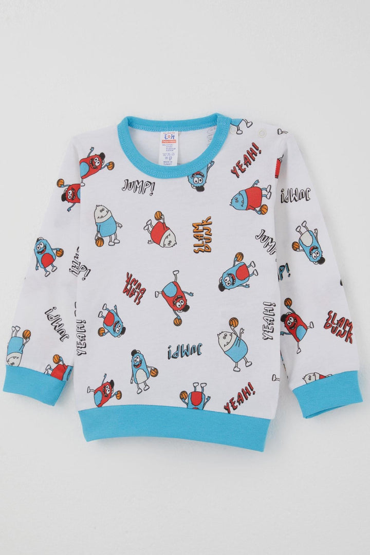 BRE Breeze Erkek Bebek Pijama Takımı Omuzdan Patlı Mini Basket Yıldızı 4 Ay Yaş, Beyaz - Red Deer
