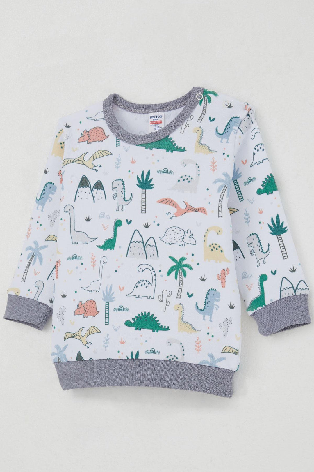 BRE Breeze Baby Boy Sweat Suit with Shoulder Snap Cute Dinosaurs Pattern 4 Months Year, White - Hounslow