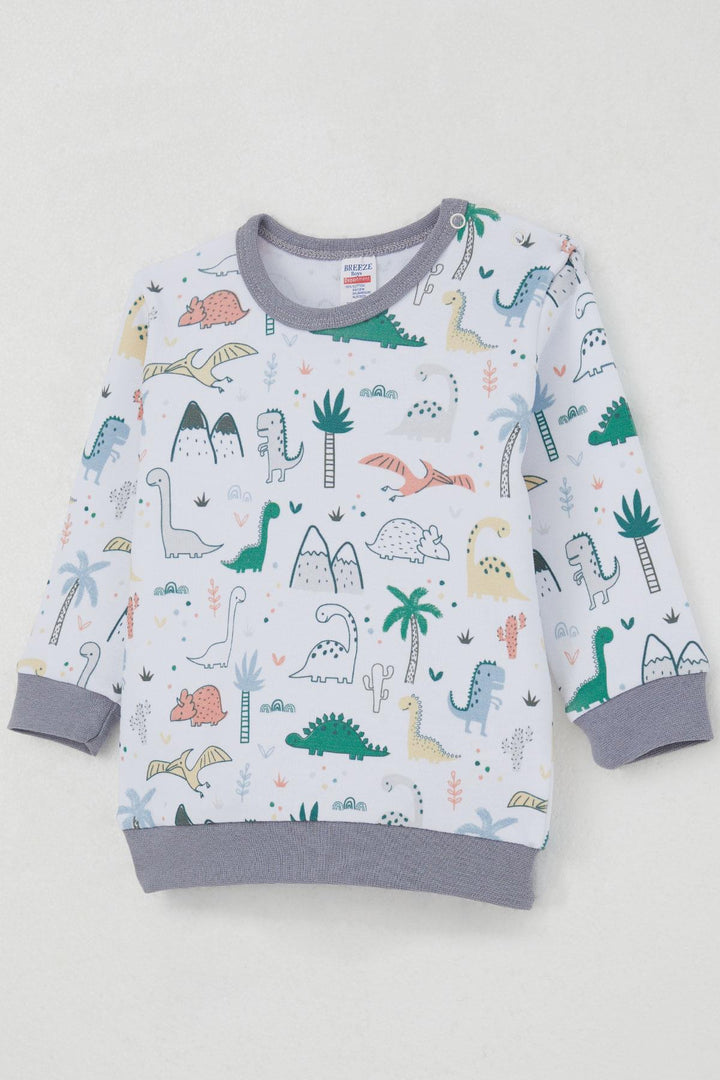 BRE Breeze Baby Boy Sweat Suit with Shoulder Snap Cute Dinosaurs Pattern 4 Months Year, White - Hounslow