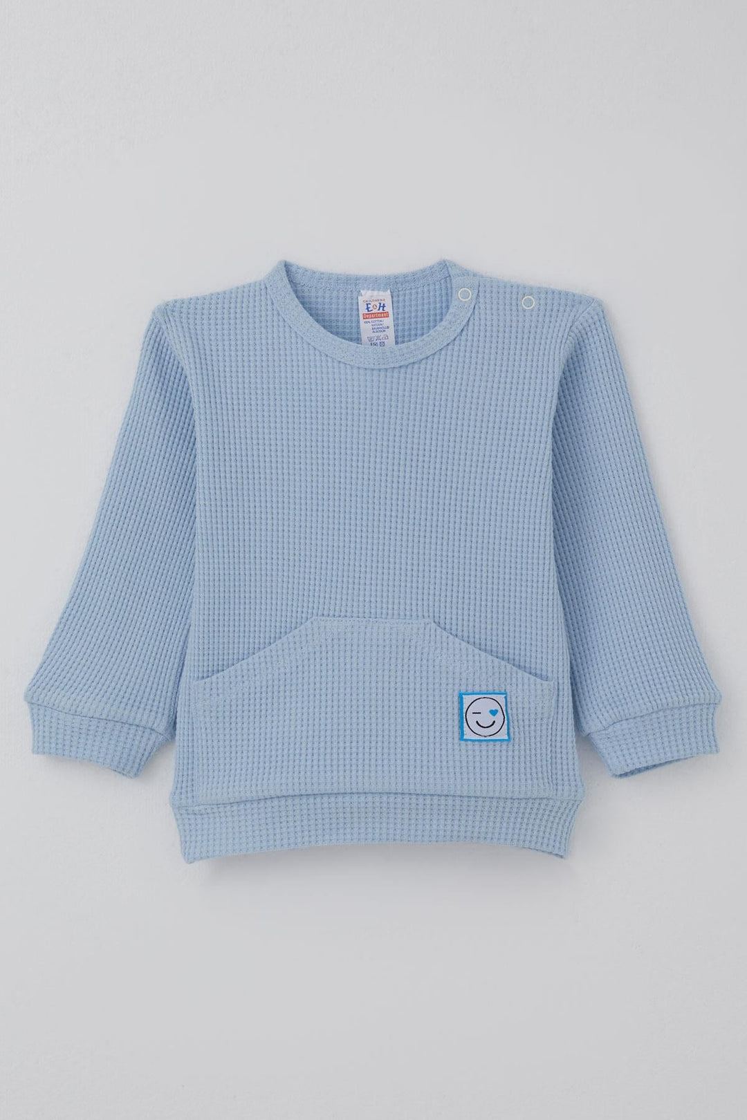 BRE Breeze Baby Boy Pyjama Set Shoulder Buttoned Kangaroo Pocket Smiley Face Embroidered 4 Months Year, Light Blue - Görlitz