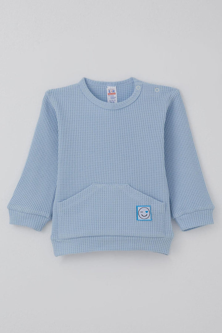 BRE Breeze Baby Boy Pyjama Set Shoulder Buttoned Kangaroo Pocket Smiley Face Embroidered 4 Months Year, Light Blue - Görlitz