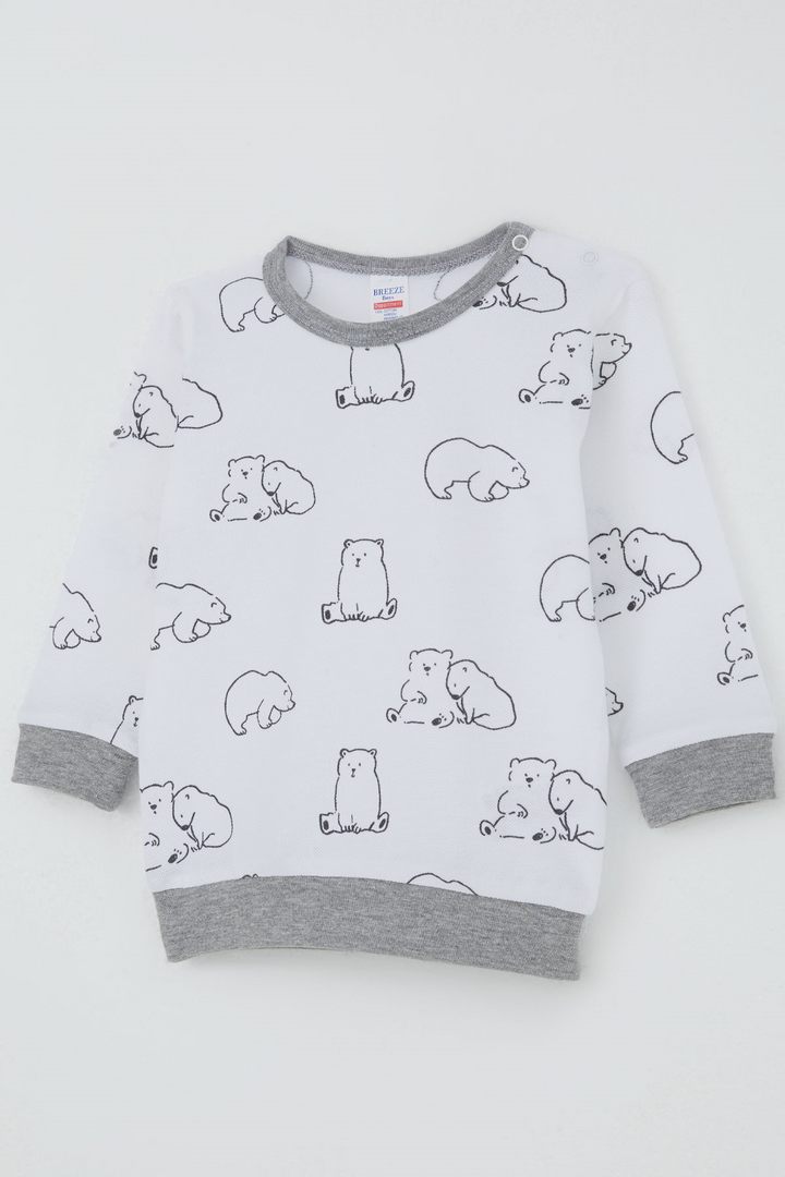 BRE Breeze Erkek Bebek Pijama Takımı Omuzdan Patlı Sevimli Kutup Ayıcığı Desenli 4 Ay Yaş, Beyaz - Rezé
