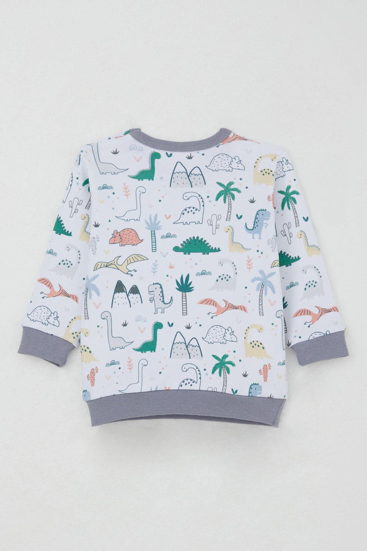 BRE Breeze Baby Boy Sweat Suit with Shoulder Snap Cute Dinosaurs Pattern 4 Months Year, White - Hounslow