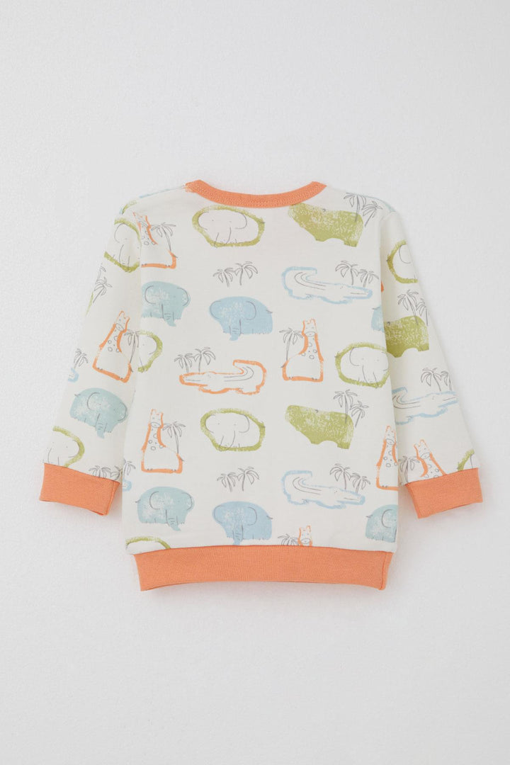 BRE Breeze Baby Boy Pajama Set Shoulder Buttoned Safari Themed Animal Patterned 4 Months Year, Beige - Golden Glades