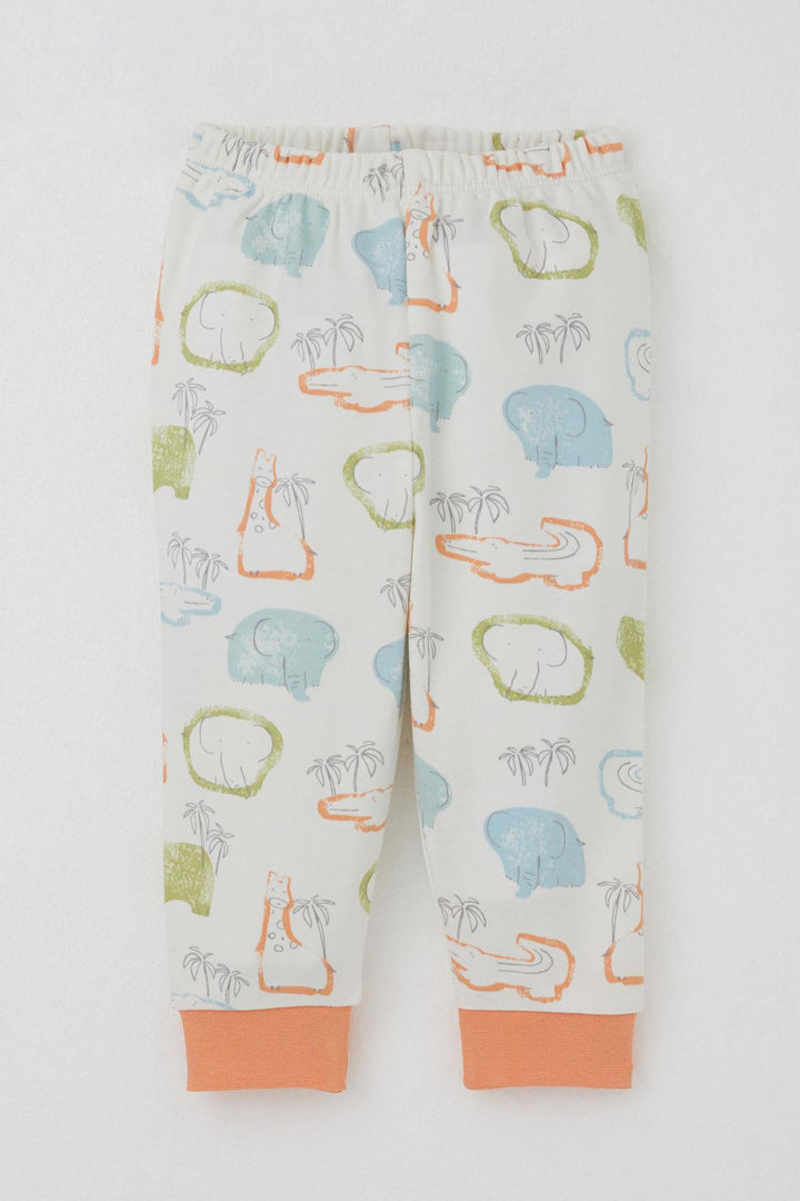 BRE Breeze Baby Boy Pajama Set Shoulder Buttoned Safari Themed Animal Patterned 4 Months Year, Beige - Golden Glades