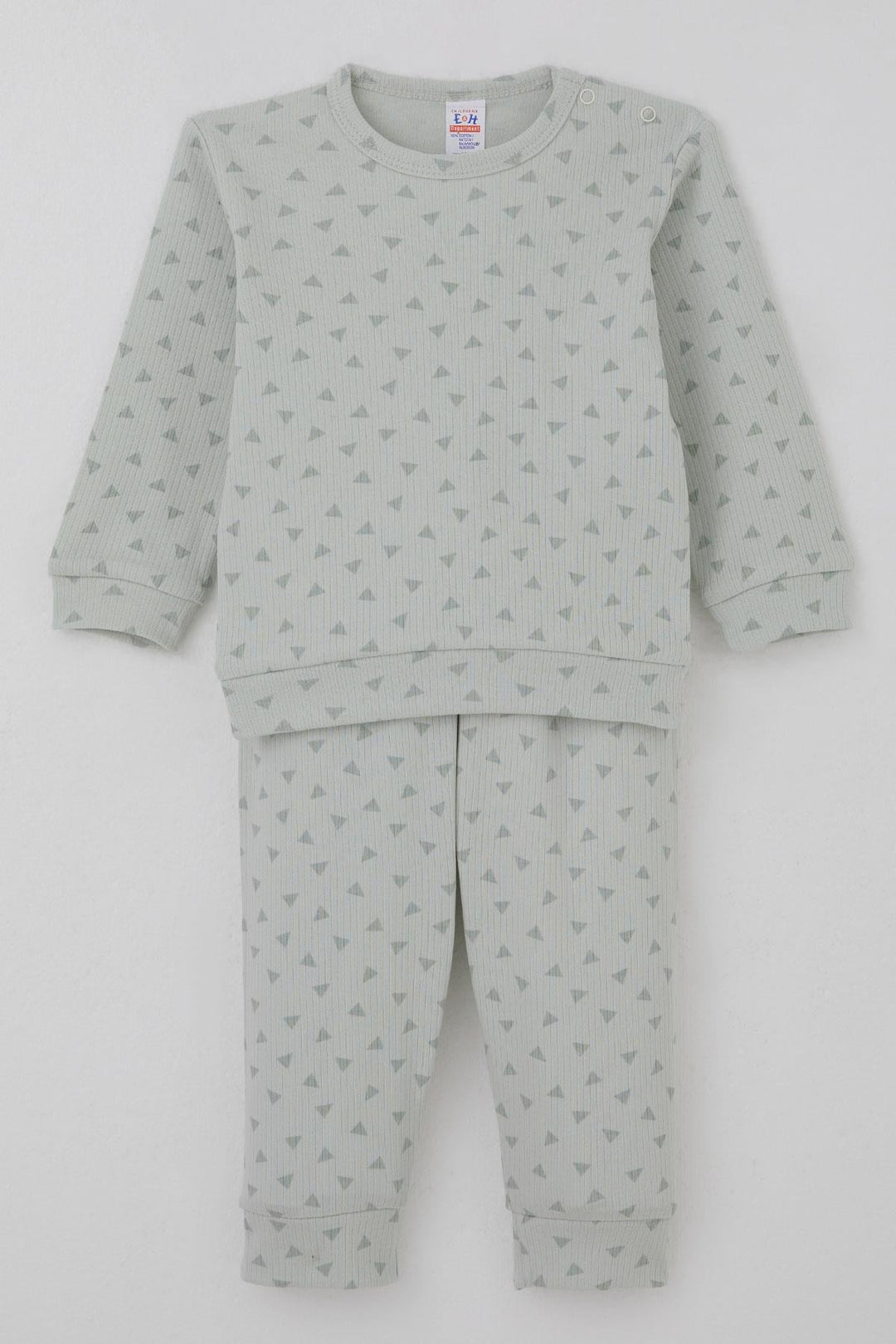 BRE Breeze Erkek Bebek Pijama Takımı Omuzdan Patlı Minik Üçgenler Desenli 4 Ay Yaş, Su Yeşili - Taylor