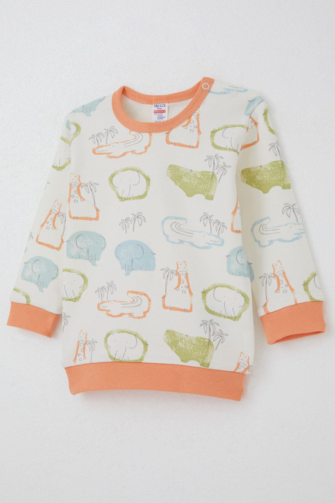 BRE Breeze Baby Boy Pajama Set Shoulder Buttoned Safari Themed Animal Patterned 4 Months Year, Beige - Golden Glades