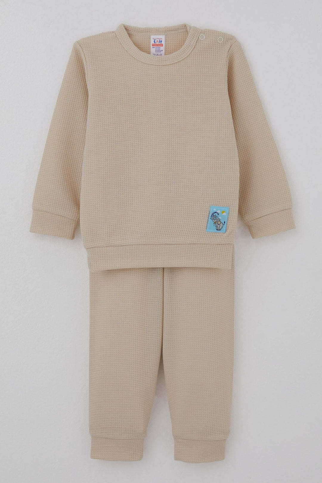 BRE Breeze Erkek Bebek Pijama Takımı Omuzdan Patlı Sevimli Fil Armalı 4 Ay Yaş, Taş - Misantla