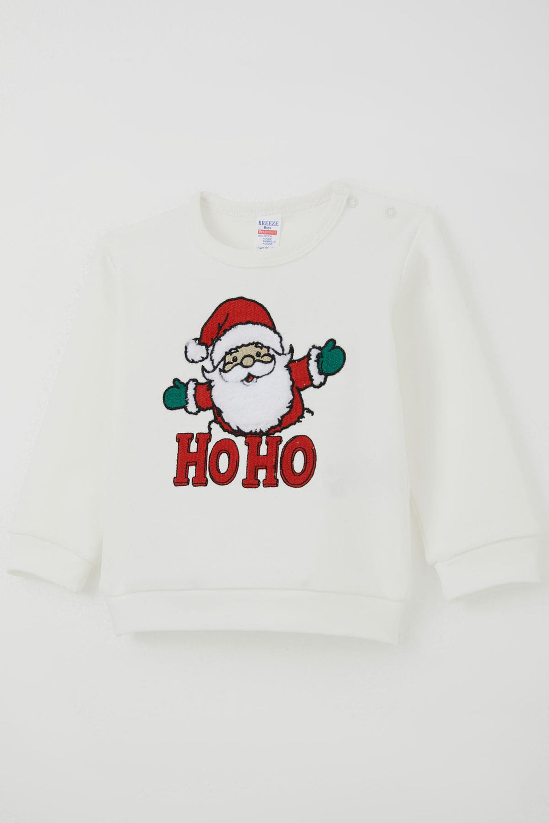 BRE Breeze Erkek Bebek Pijama Takımı Omuzdan Patlı Peluş Sakallı Hoho Noel Baba 4 Ay Yaş, Ekru - Goes