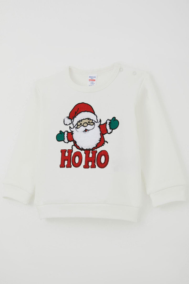 BRE Breeze Erkek Bebek Pijama Takımı Omuzdan Patlı Peluş Sakallı Hoho Noel Baba 4 Ay Yaş, Ekru - Goes