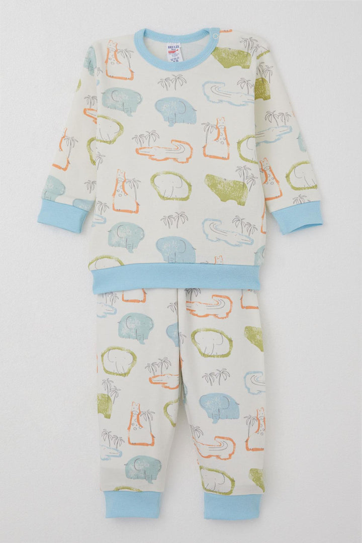 BRE Breeze Baby Boy Pajama Set Shoulder Buttoned Safari Themed Animal Patterned 4 Months Year, Beige - Sahuayo de Morelos