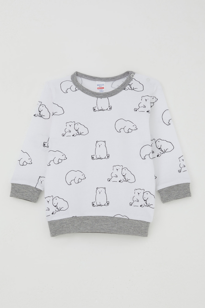 BRE Breeze Erkek Bebek Pijama Takımı Omuzdan Patlı Sevimli Kutup Ayıcığı Desenli 4 Ay Yaş, Beyaz - Rezé