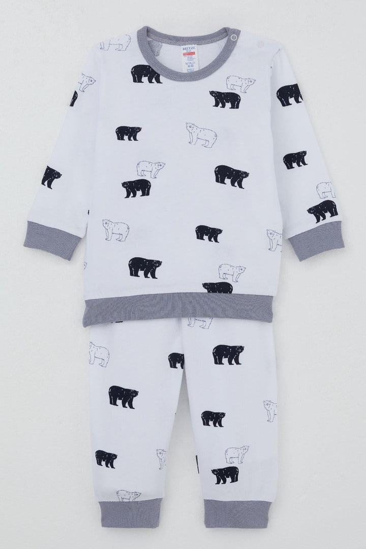 BRE Breeze Baby Boy Sweat Suit with Shoulder Snap Cute Polar Bear Patterned 4 Months Year, White - Alcamo