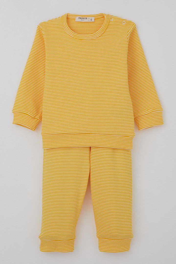 BRE Breeze Erkek Bebek Pijama Takımı Omuzdan Patlı Rib Çizgili 4 Ay Yaş, Sarı - Burton upon Trent
