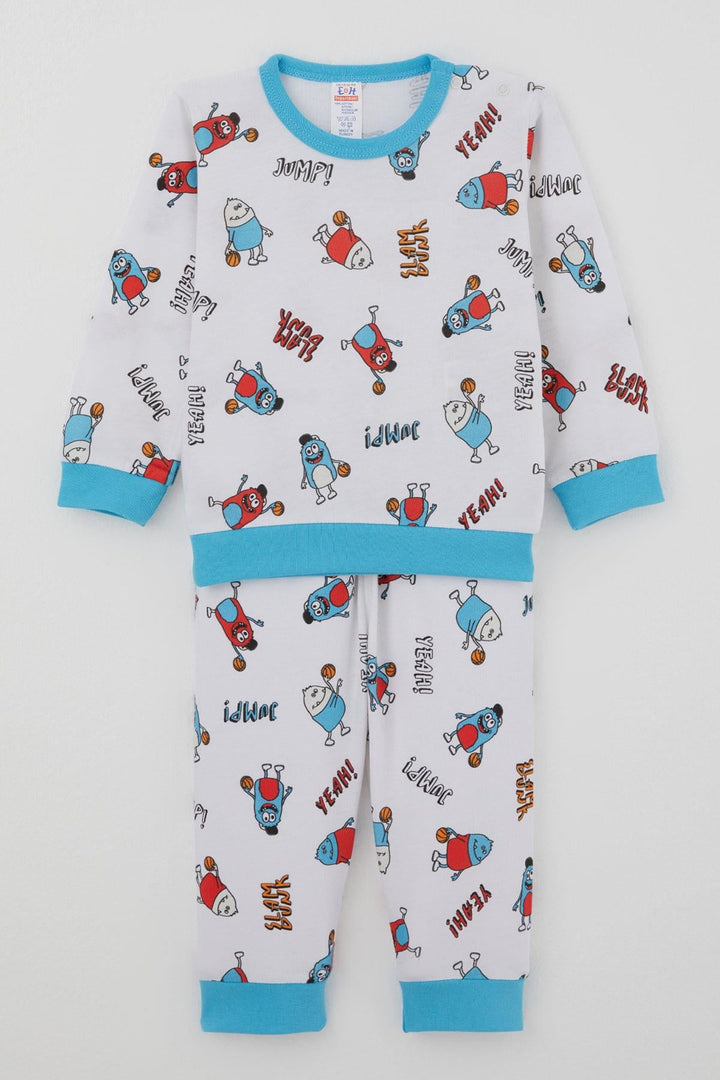 BRE Breeze Erkek Bebek Pijama Takımı Omuzdan Patlı Mini Basket Yıldızı 4 Ay Yaş, Beyaz - Red Deer