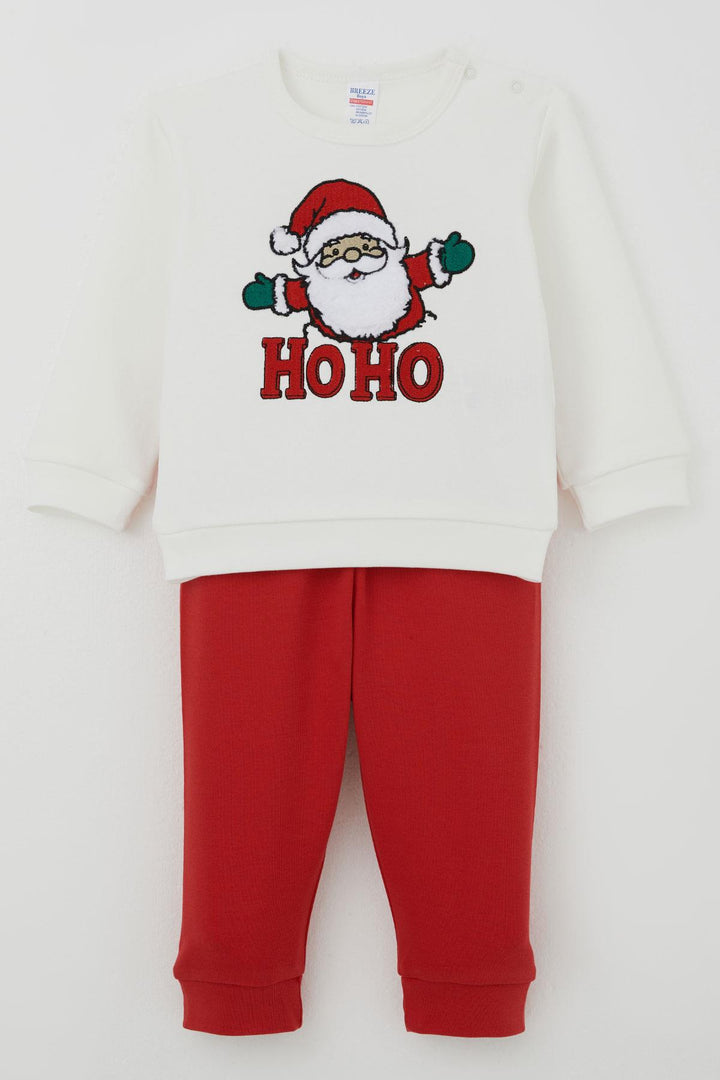 BRE Breeze Erkek Bebek Pijama Takımı Omuzdan Patlı Peluş Sakallı Hoho Noel Baba 4 Ay Yaş, Ekru - Goes
