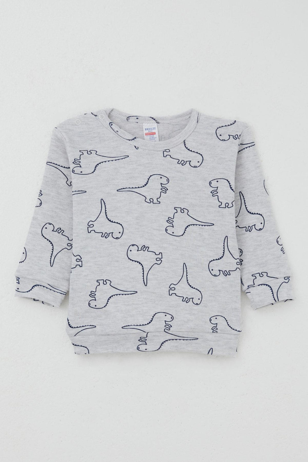 BRE Breeze Baby Boy Pajama Set with Shoulder Snap Cute Dinosaur Patterned 4 Months Year, Light Grey Melange - Heroica Caborca