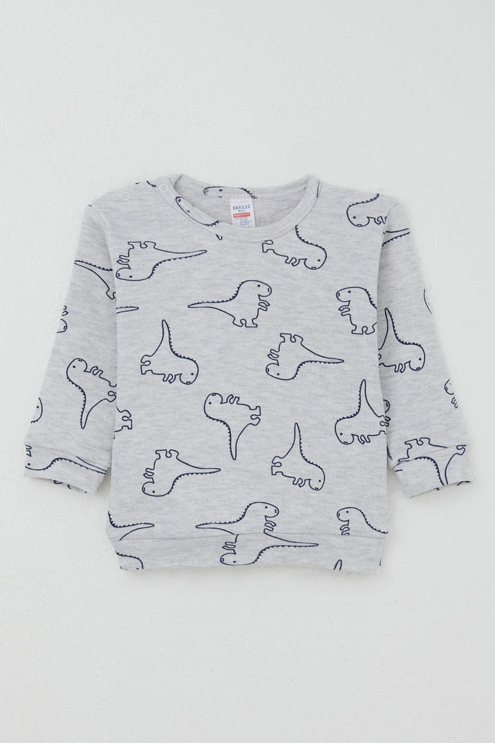 BRE Breeze Baby Boy Pajama Set with Shoulder Snap Cute Dinosaur Patterned 4 Months Year, Light Grey Melange - Heroica Caborca
