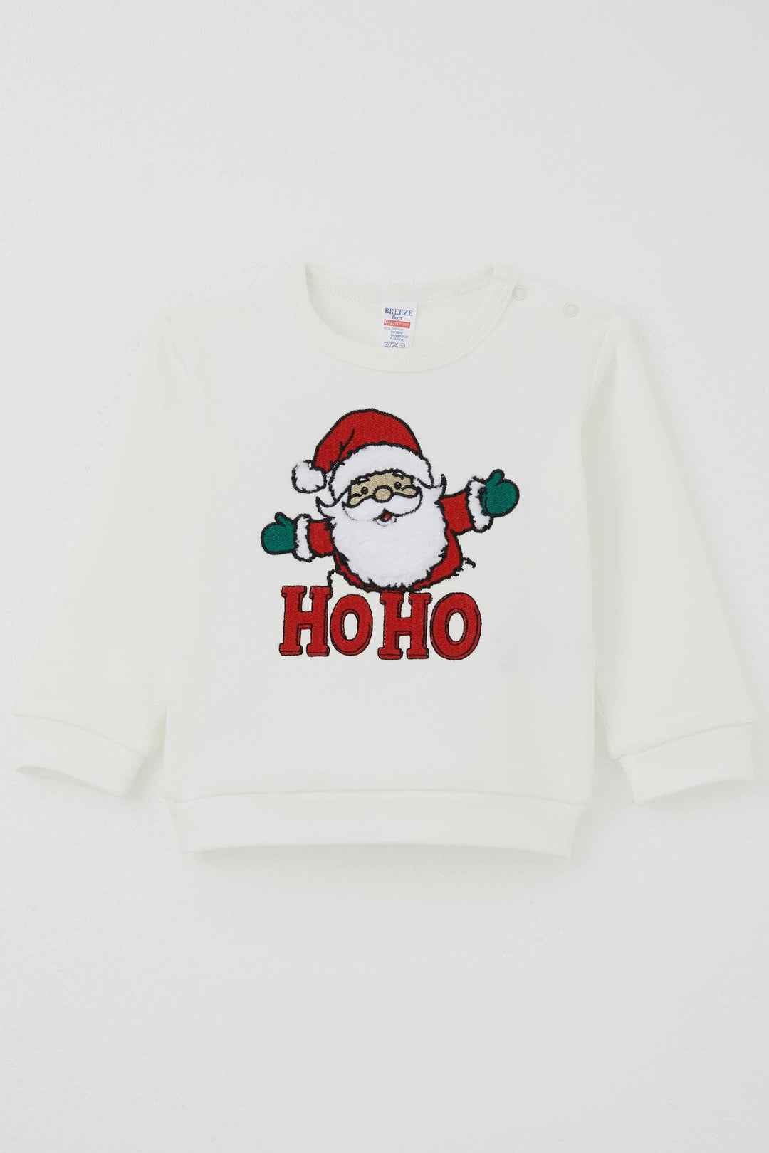 BRE Breeze Erkek Bebek Pijama Takımı Omuzdan Patlı Peluş Sakallı Hoho Noel Baba 4 Ay Yaş, Ekru - Goes
