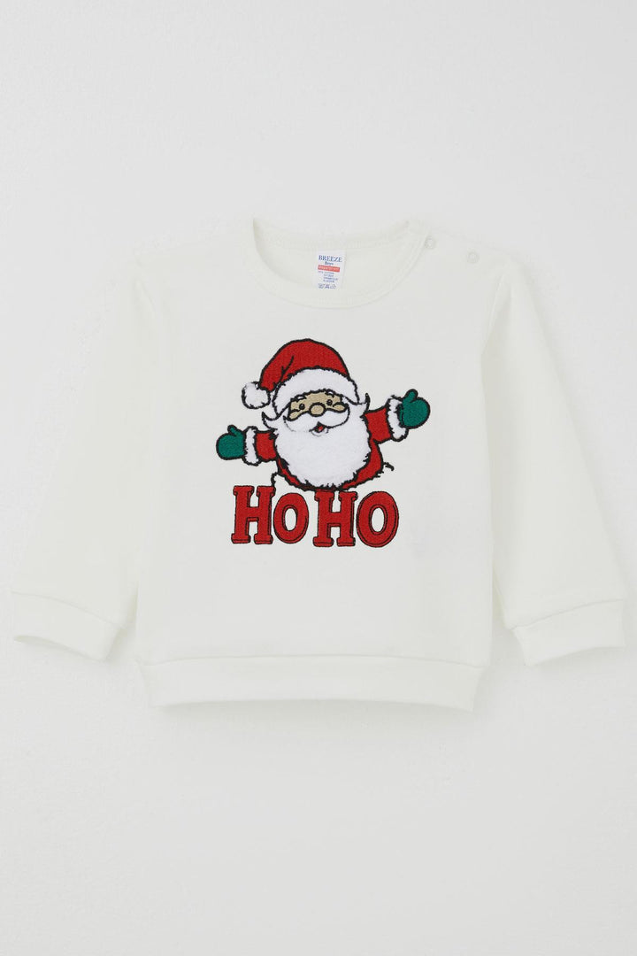 BRE Breeze Erkek Bebek Pijama Takımı Omuzdan Patlı Peluş Sakallı Hoho Noel Baba 4 Ay Yaş, Ekru - Goes
