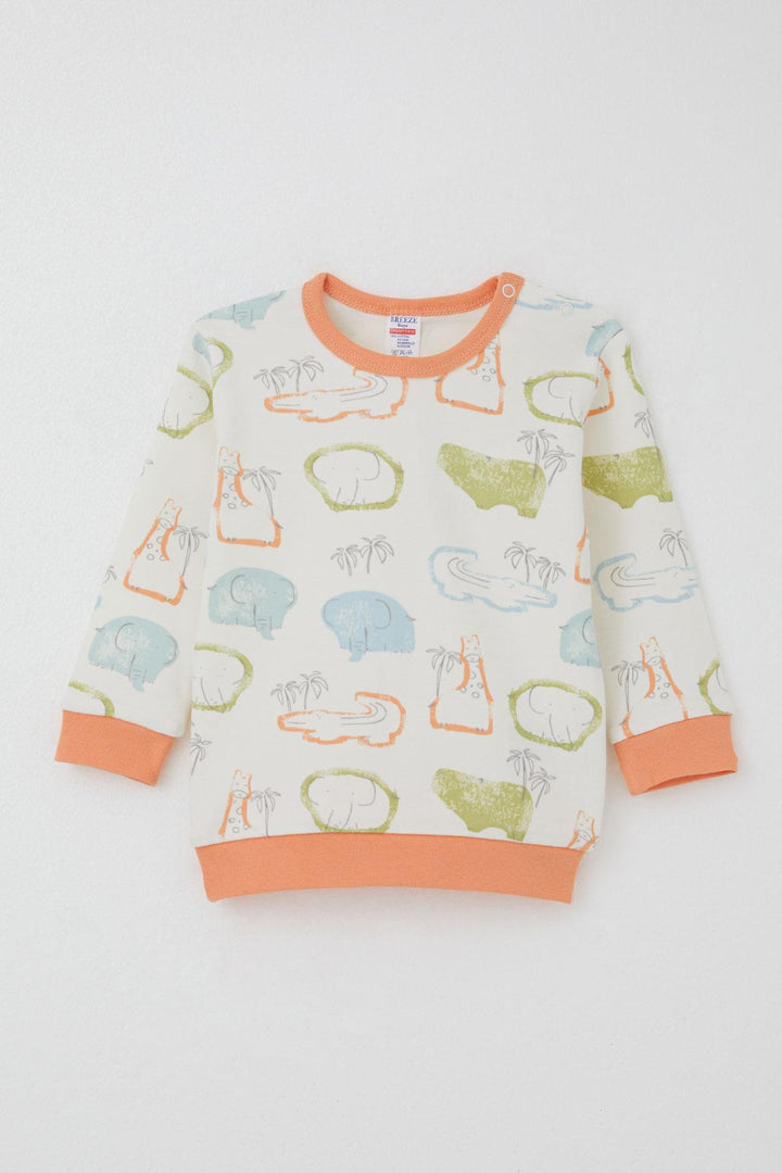 BRE Breeze Baby Boy Pajama Set Shoulder Buttoned Safari Themed Animal Patterned 4 Months Year, Beige - Golden Glades