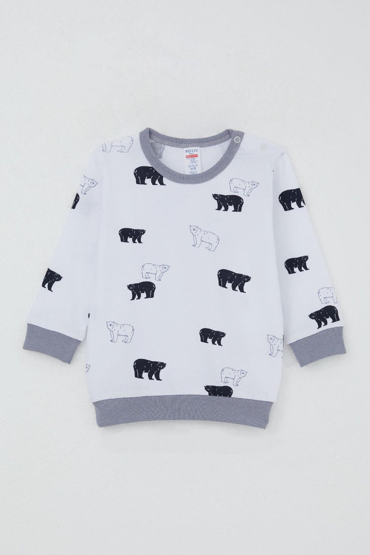 BRE Breeze Baby Boy Sweat Suit with Shoulder Snap Cute Polar Bear Patterned 4 Months Year, White - Alcamo