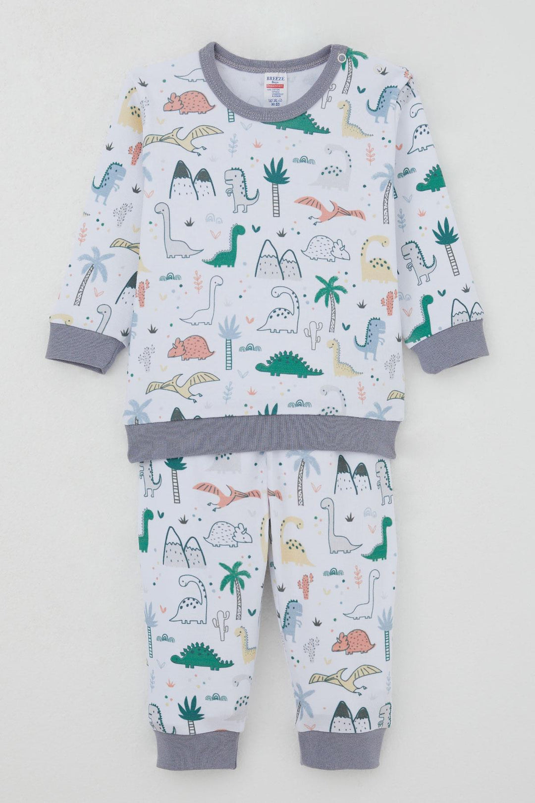 BRE Breeze Baby Boy Sweat Suit with Shoulder Snap Cute Dinosaurs Pattern 4 Months Year, White - Hounslow