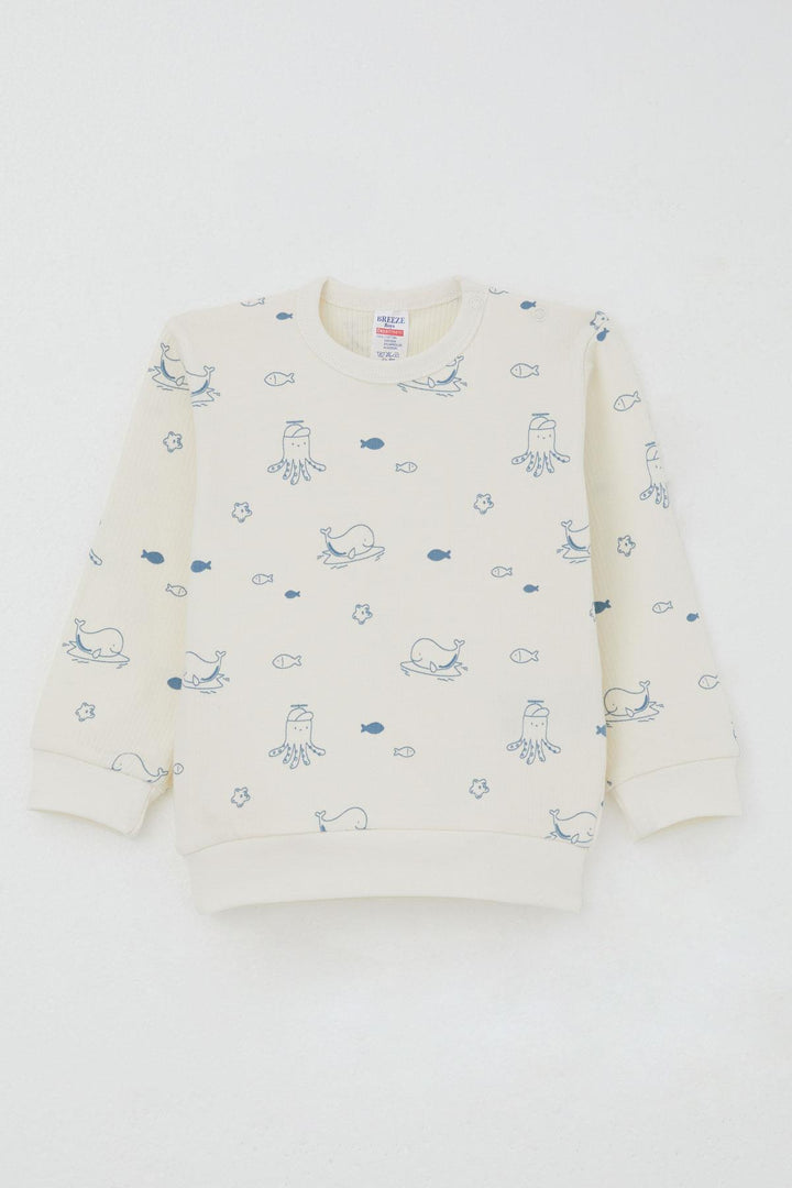 BRE Breeze Baby Boy Pyjama Set Shoulder Buttoned Cute Sea Animals Patterned 4 Months Year, Cream - Rochester