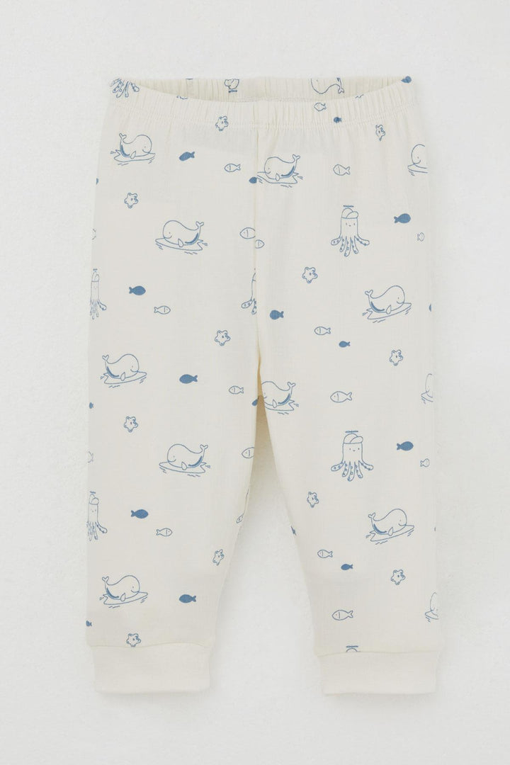 BRE Breeze Baby Boy Pyjama Set Shoulder Buttoned Cute Sea Animals Patterned 4 Months Year, Cream - Rochester