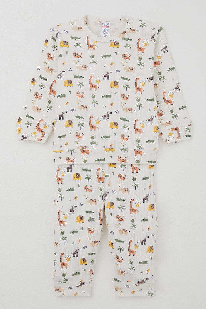 BRE Breeze Baby Boy Pyjama Set Shoulder Buttoned Baby Zoo 4 Months Year, Ecru - Hervey Bay