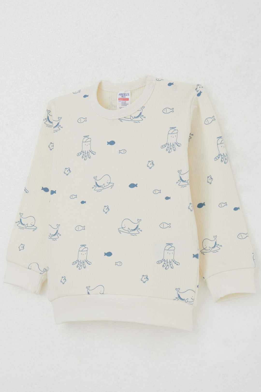 BRE Breeze Baby Boy Pyjama Set Shoulder Buttoned Cute Sea Animals Patterned 4 Months Year, Cream - Rochester