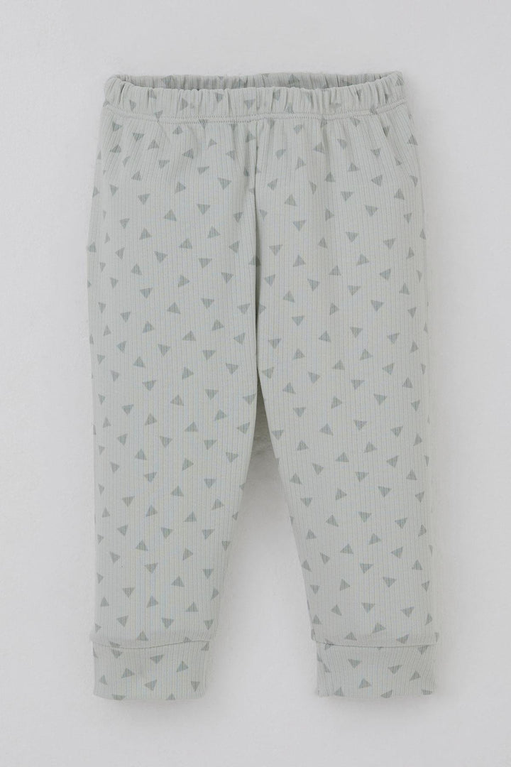 BRE Breeze Erkek Bebek Pijama Takımı Omuzdan Patlı Minik Üçgenler Desenli 4 Ay Yaş, Su Yeşili - Taylor