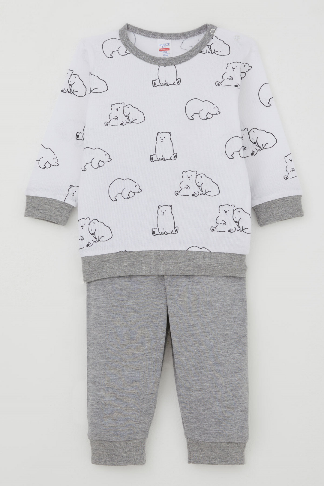 BRE Breeze Erkek Bebek Pijama Takımı Omuzdan Patlı Sevimli Kutup Ayıcığı Desenli 4 Ay Yaş, Beyaz - Rezé