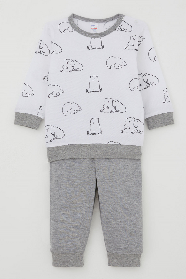BRE Breeze Erkek Bebek Pijama Takımı Omuzdan Patlı Sevimli Kutup Ayıcığı Desenli 4 Ay Yaş, Beyaz - Rezé