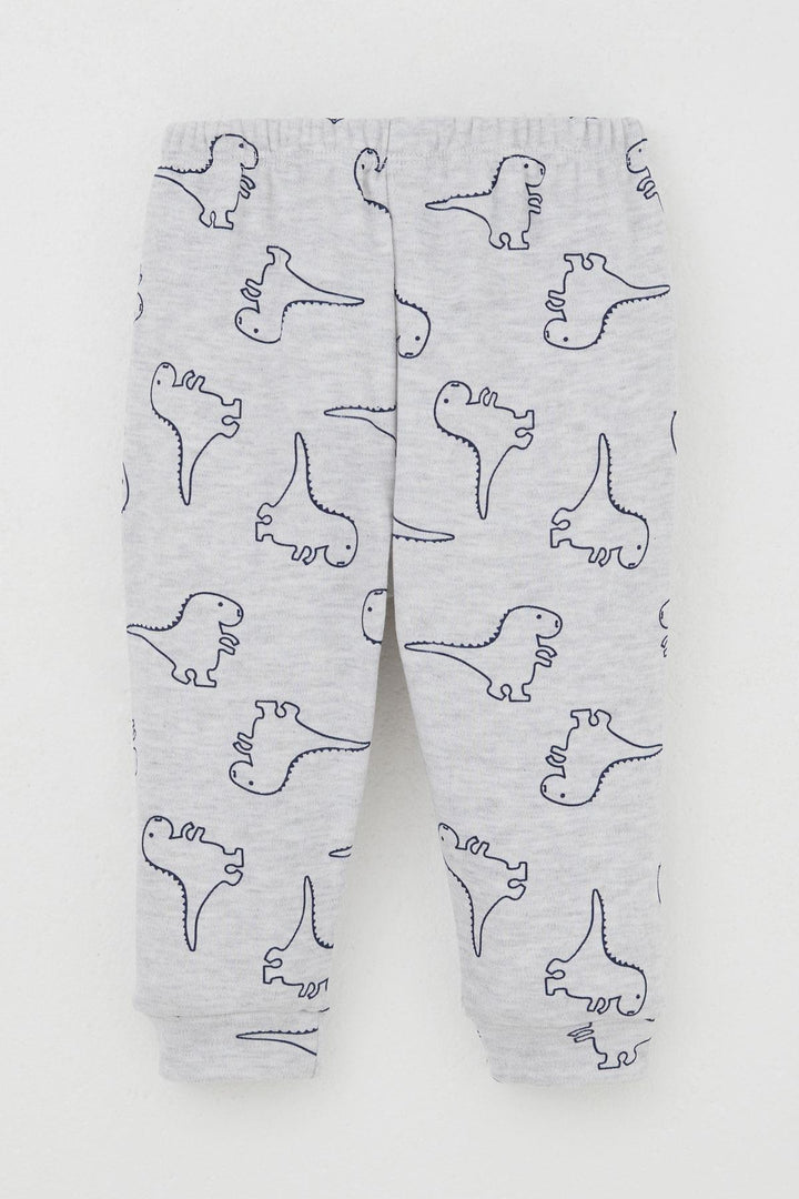 BRE Breeze Baby Boy Pajama Set with Shoulder Snap Cute Dinosaur Patterned 4 Months Year, Light Grey Melange - Heroica Caborca