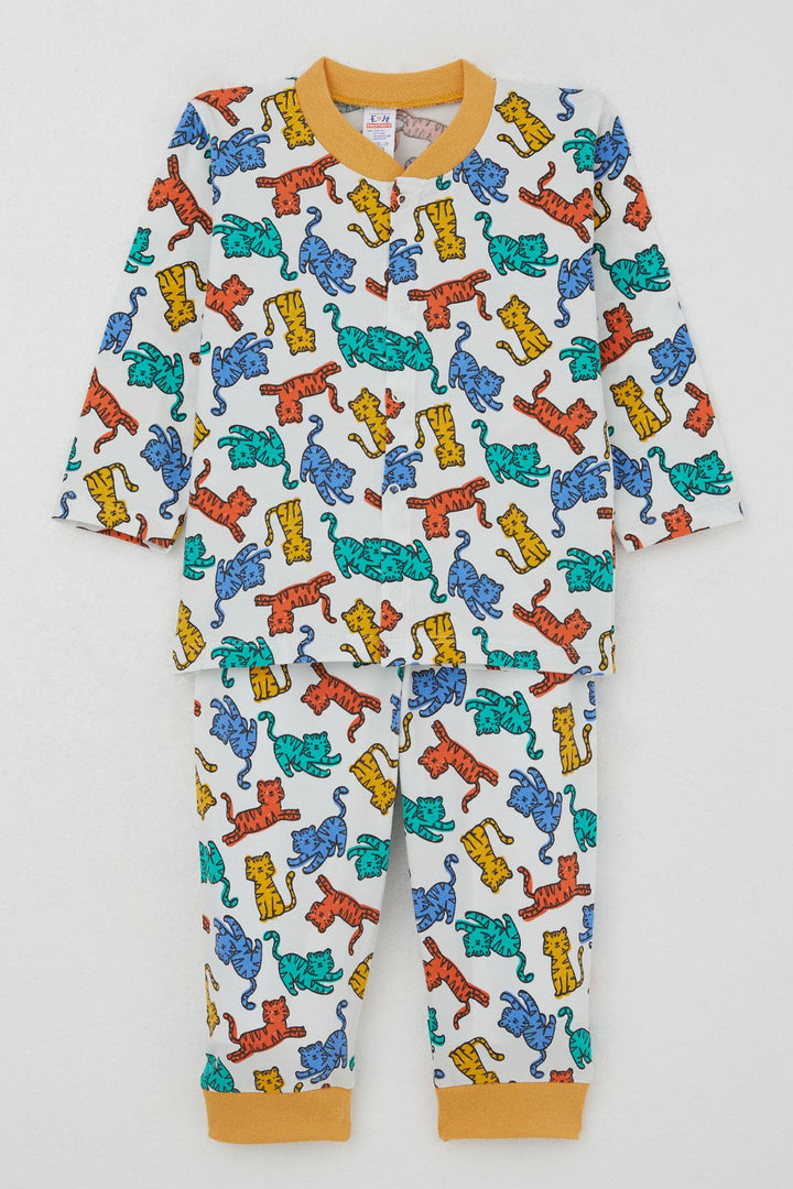 BRE Breeze Erkek Bebek Pijama Takımı Renkli Kedicik Desenli 4 Ay Yaş, Beyaz - Minden